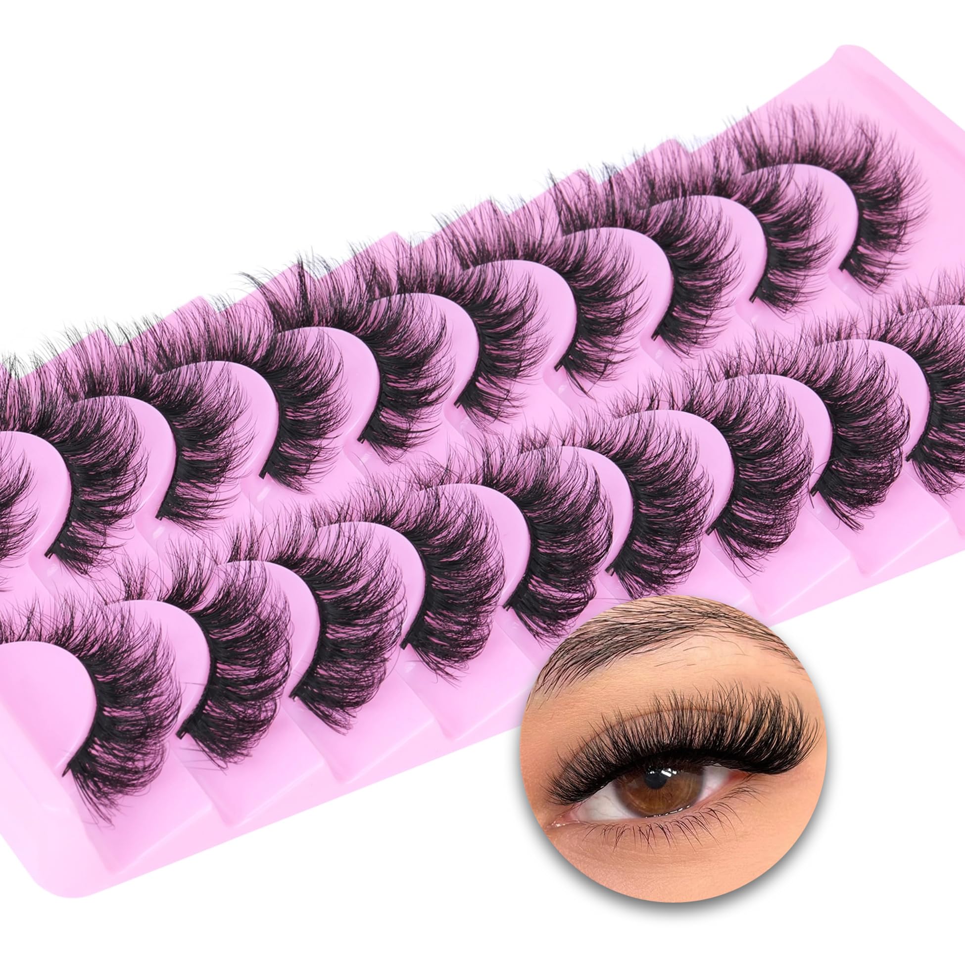 Photo 1 of TNFVLONEINS Wispy Lashes Natural Look Eye Lashes Mink 10 Pairs False Eyelashes Pack 4D Volume Strip Fake Eyelashes Like Lash Extension(12-16mm)