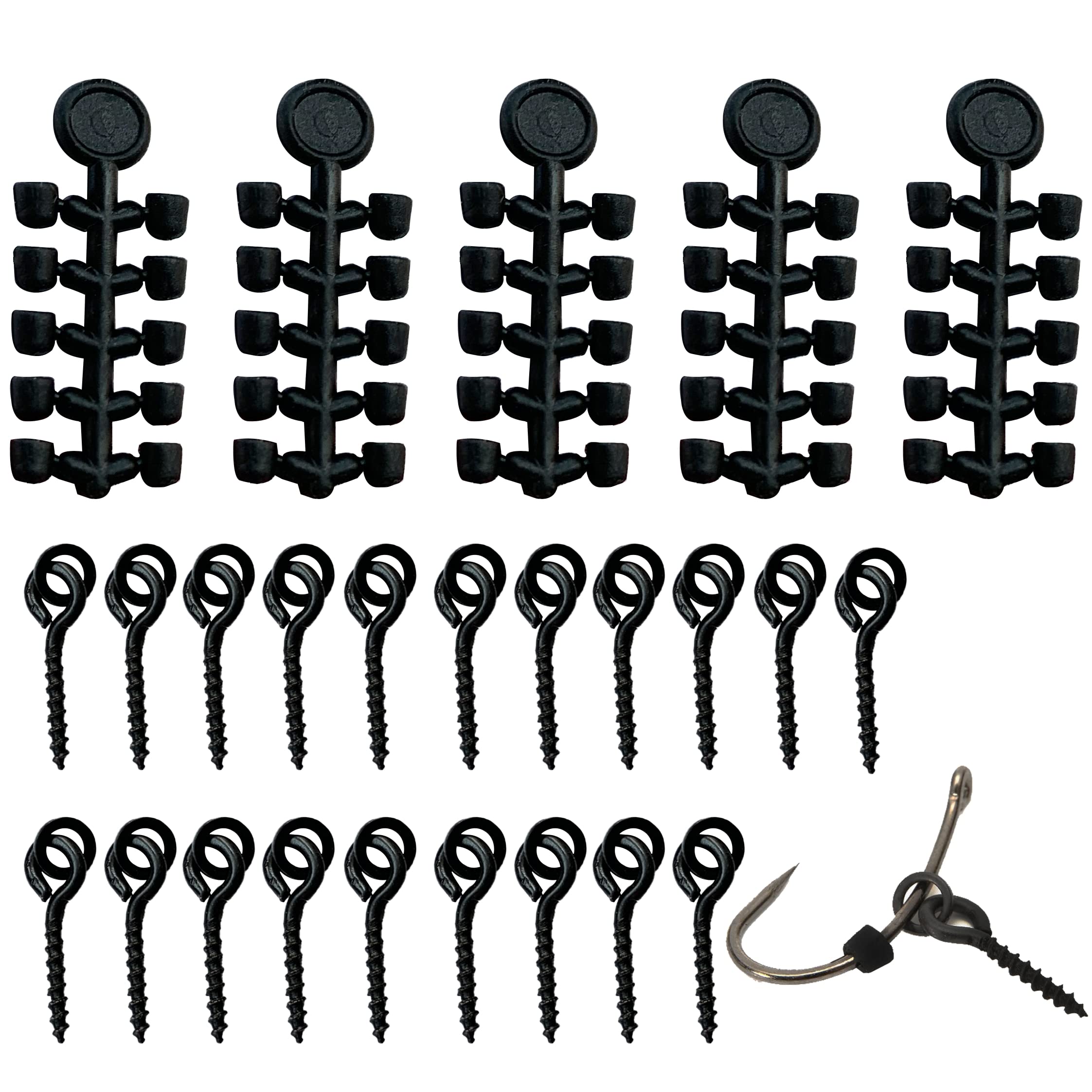 NewShot 20x Fishing Bait Screws & 50x Hook Stops, Carp Boilie Bait Screw Eyes With Round Link Loop Swivels Terminal Hair Rig Tackle Carp Fishing Accessories