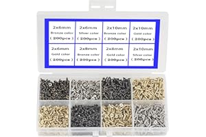 newlng 1600pcs 2MM Small Screws Phillips Flat Head Cross Self Tapping Tiny Screw Cabinet Electronic Accessories Screw Multifunctional DIY Micro Woodworking Mini Screw Set Gold Black Silver