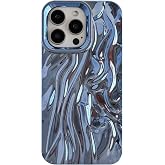 Caseative for iPhone 15 Pro Max Case, Blue | Pleated Water Ripple Chrome Wave Pattern Soft