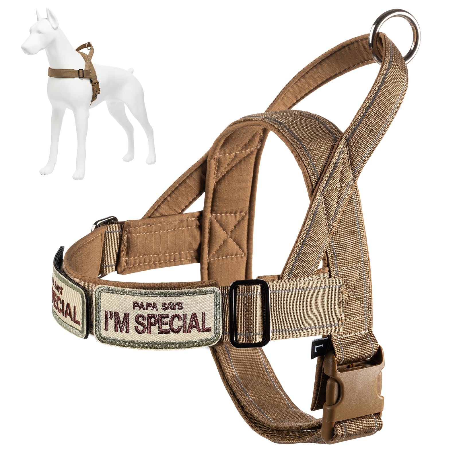 Eeyfarog Adjustable Dog Harness for Small Medium Large Dogs, Reflective Escape Proof No Pull Dog Harness,Brown,S — image 1