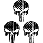 3 pcs American Flag Skull Hard Hat Stickers, 2 in, USA Decals Patriotic, Biker Sticker, Skeleton, Motorcycle