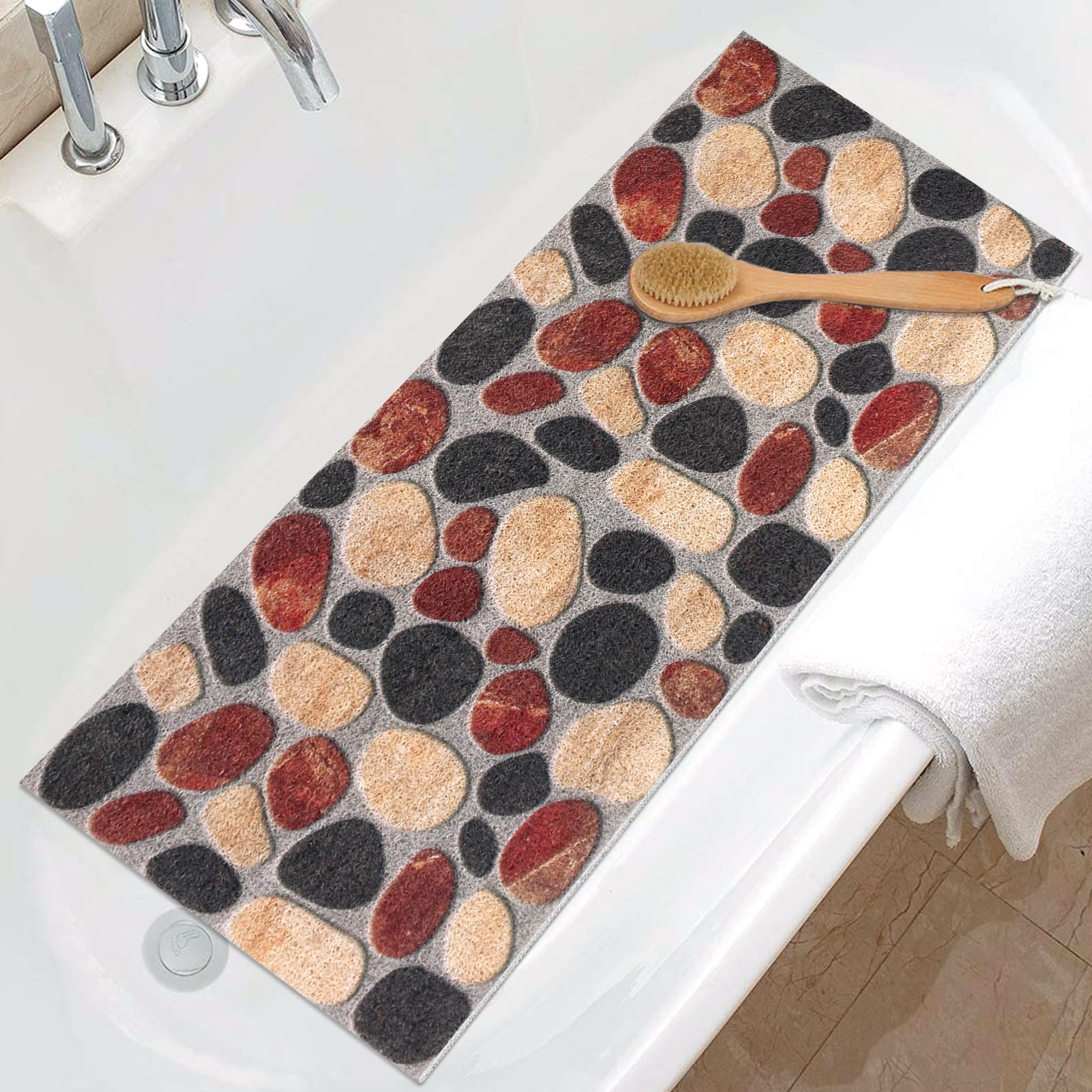 Extra Long Soft Loofah Bath Mat: Anti Mould Quick Drying High Permeability with Non Slip Backing - Foot Scratch Massage Floor Mat for Bathroom Wet Area