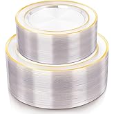 Lullaby 200PCS Clear Plastic Plate with Gold Rim, Includes 100pcs Dinner Plates 10” and 100pcs Dessert Plates 7”, Disposable Elegant Plate for Birthdays, Parties Weddings and Daily Use