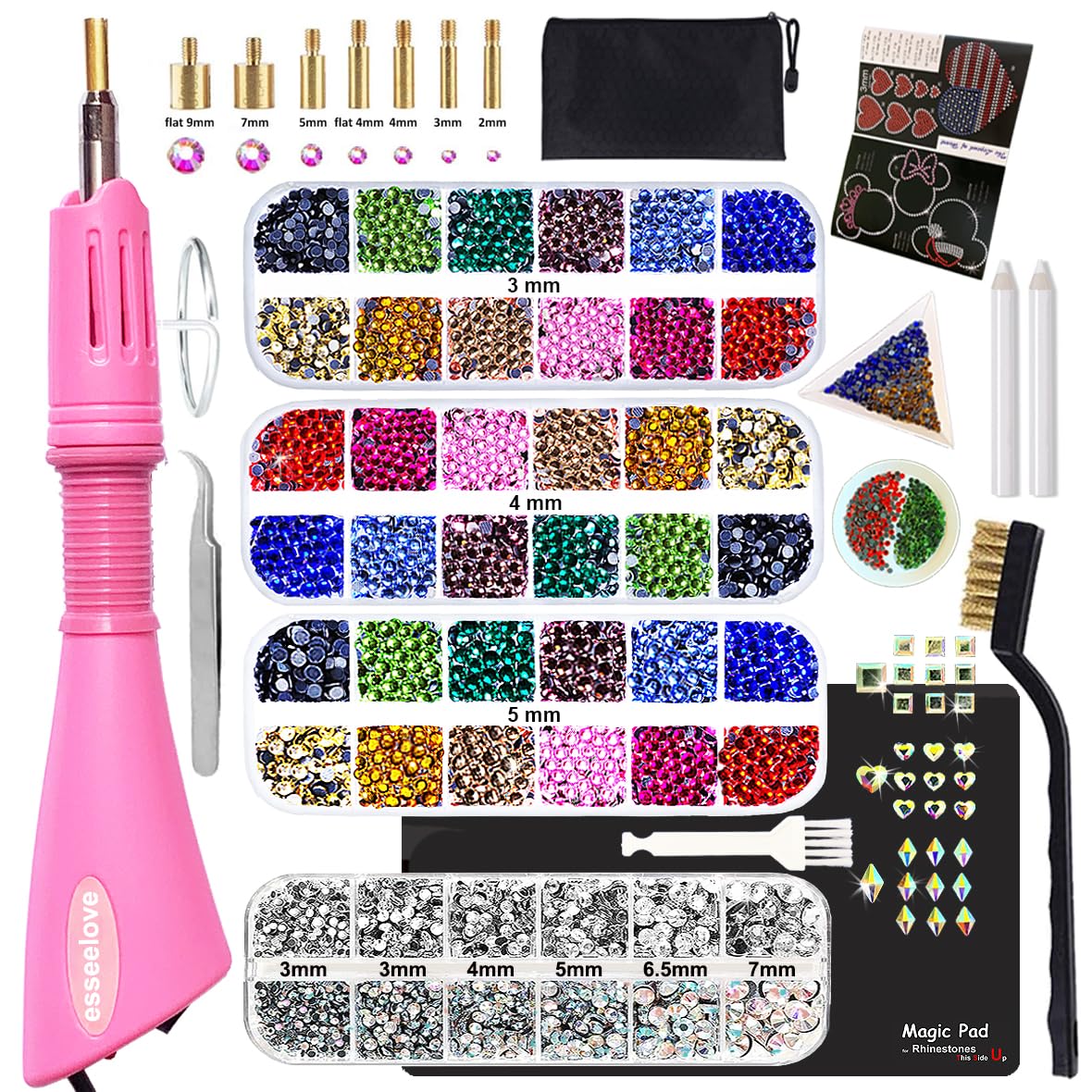 Photo 1 of esseelove Hotfix Applicator Tool, DIY Hot Fix Rhinestone Setter, Hot Fixed Kit, 5679 Pcs, AB, Clear, 34/30/20/16/10SS, 12 Colors, Bigger Rhinestones, Gem Picker, Bedazzler Kit with Rhinestones