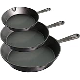 La Cuisine Pre Seasoned Cast Iron Skillet Set, 3 Piece Frying Pans (15 cm, 19 cm, 25 cm) Naturally Non Stick for Frying Grilling Saut&eacute;ing Searing &amp; Baking, GlassTop PFOA Free