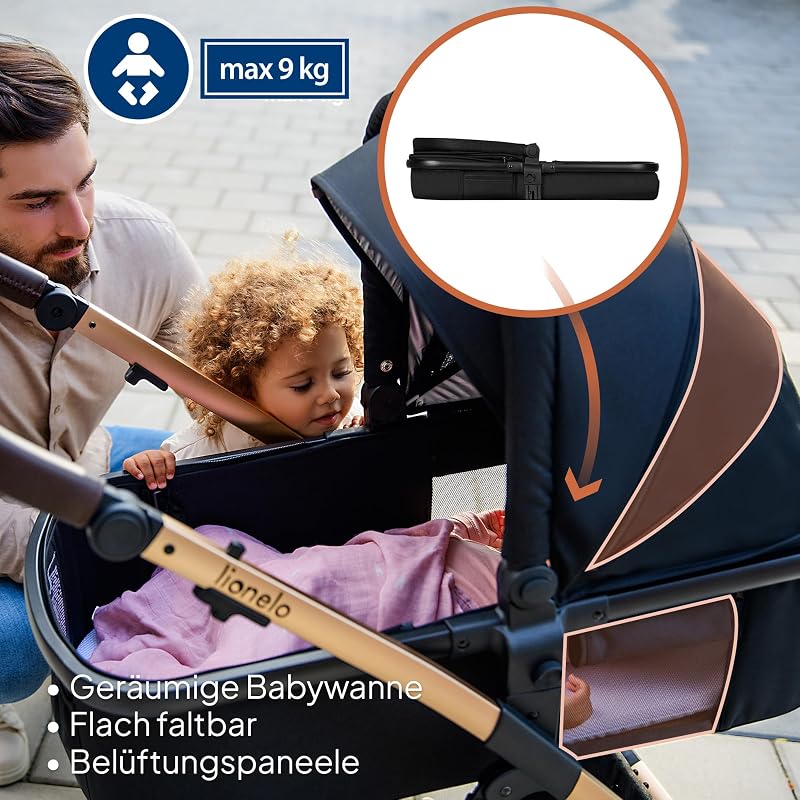 Amber Kinderwagen 2 in 1 Kombikinderwagen, Kinderwagen Set