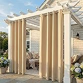 NICETOWN Weighted Outdoor Curtains for Patio Waterproof, Thermal Insulated Room Darkening Top & Bottom Grommets Drape, Windproof and Better Privacy for Porch, Biscotti Beige, W52 x L84, 1 Panel