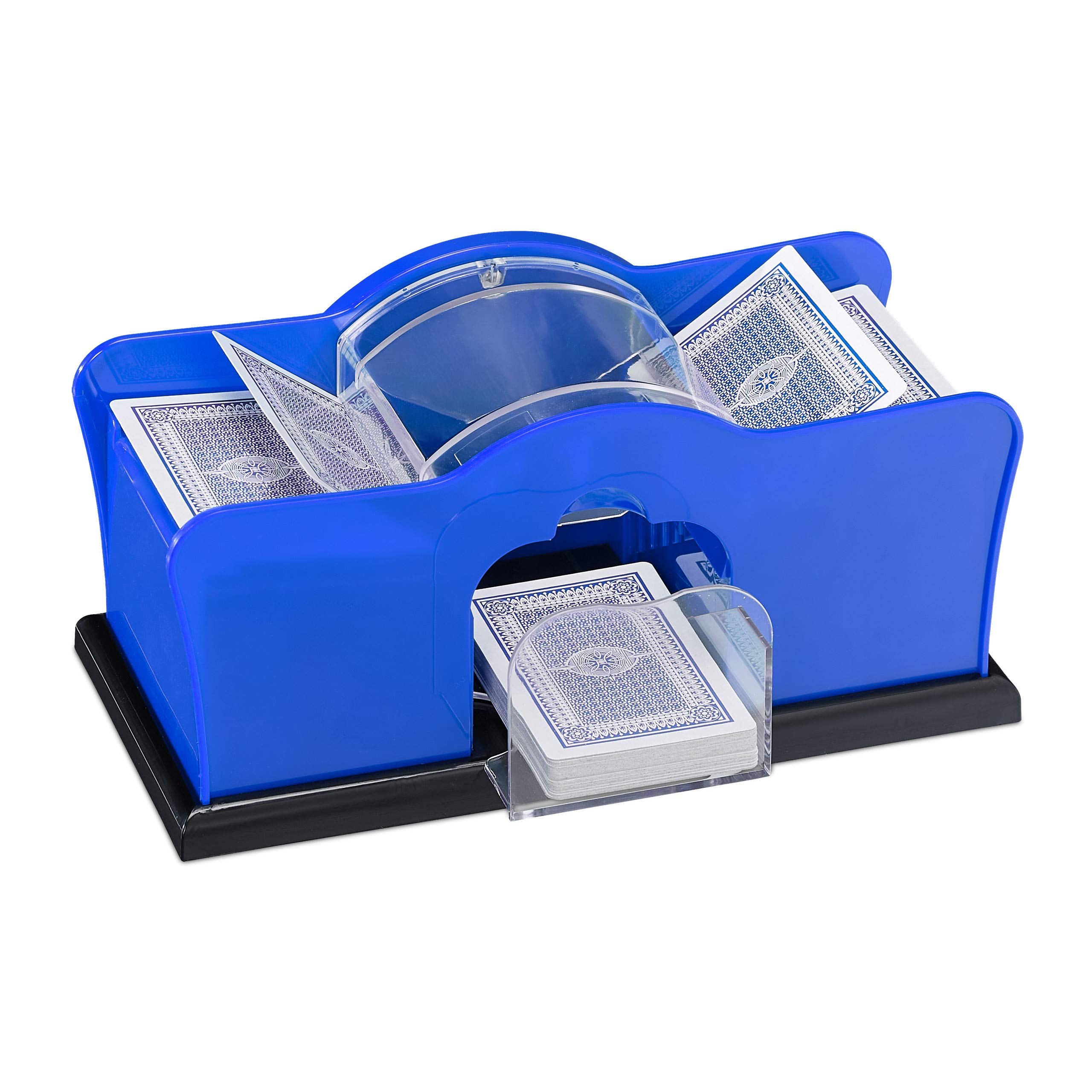 Relaxdays Unisex - adult cortblander Relaxdays Card shuffling machine for 2 decks with crank manual shuffler playing cards up to, blue, 1 piece EU