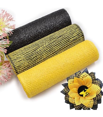 MECCANIXITY 3pcs 10 Inch Poly Burlap Mesh For Wreath, Decorative Mesh Fabric Ribbon 10 Yard For Fall Easter Christmas Flower Bow, Black