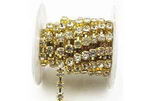 AEAOA 1 Yard 8mm Crystal Rhinestone Trims Chain Wedding Dress Sewing Craft Embellishments (Gold+Clear Rhinestone Chain)