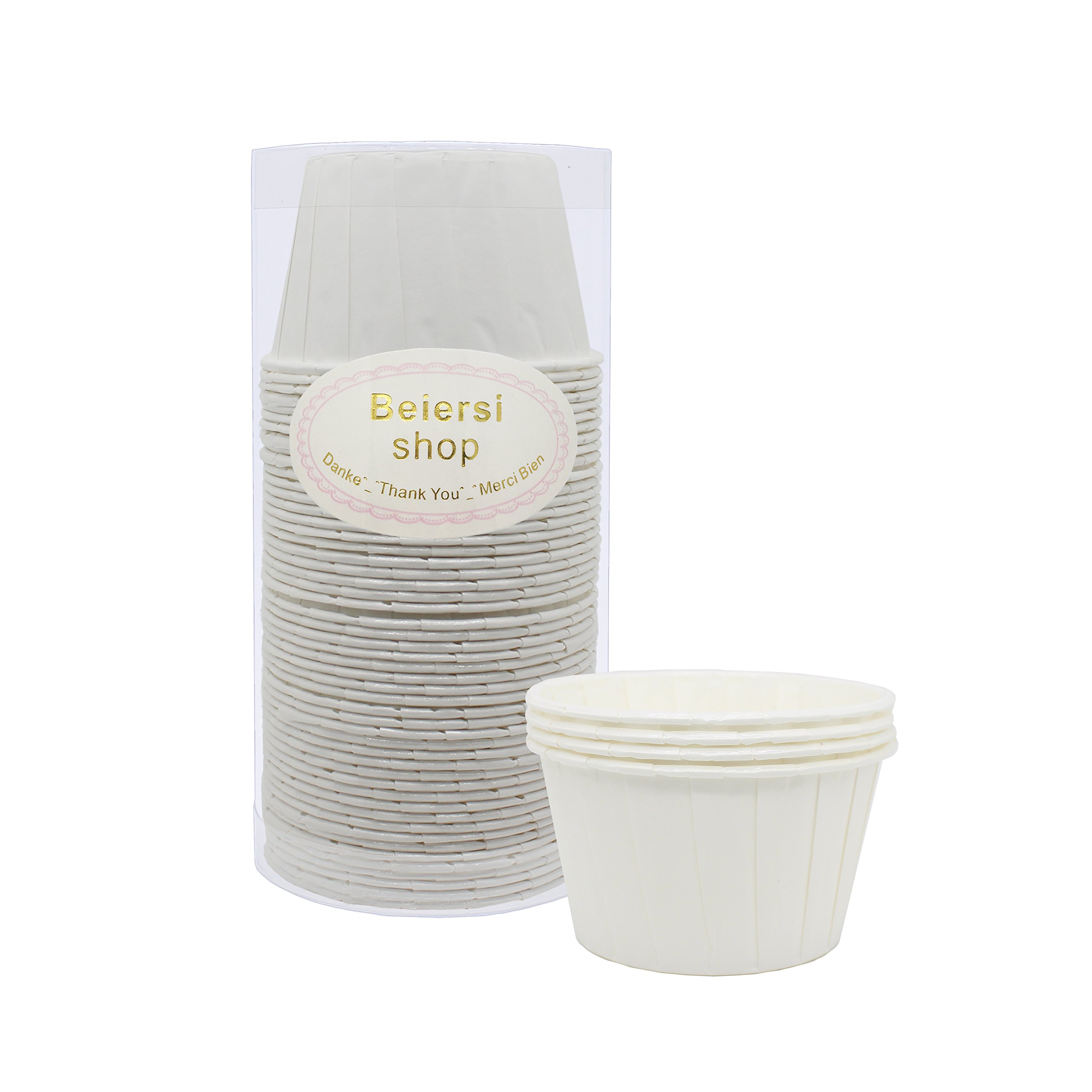 Beiersi 50Pcs Paper Cake Cup Cupcake Liner Wrappers Muffin Cases Greaseproof Baking Cups (White)