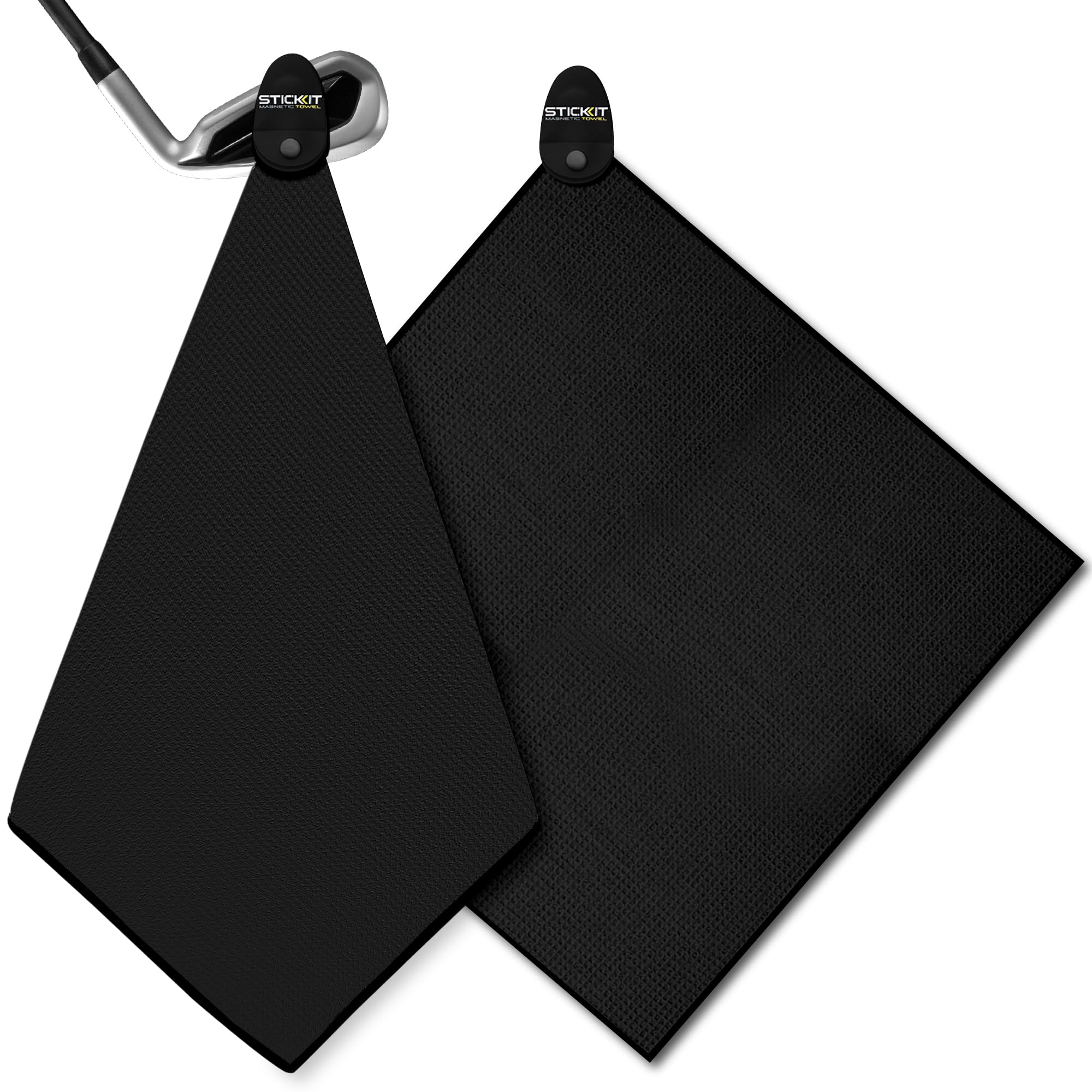 STICKIT Magnetic Golf Towel, Black | Top-Tier Microfiber Golf Towel with Deep Waffle Pockets | Industrial Strength Magnet for Strong Hold to Golf Carts or Clubs