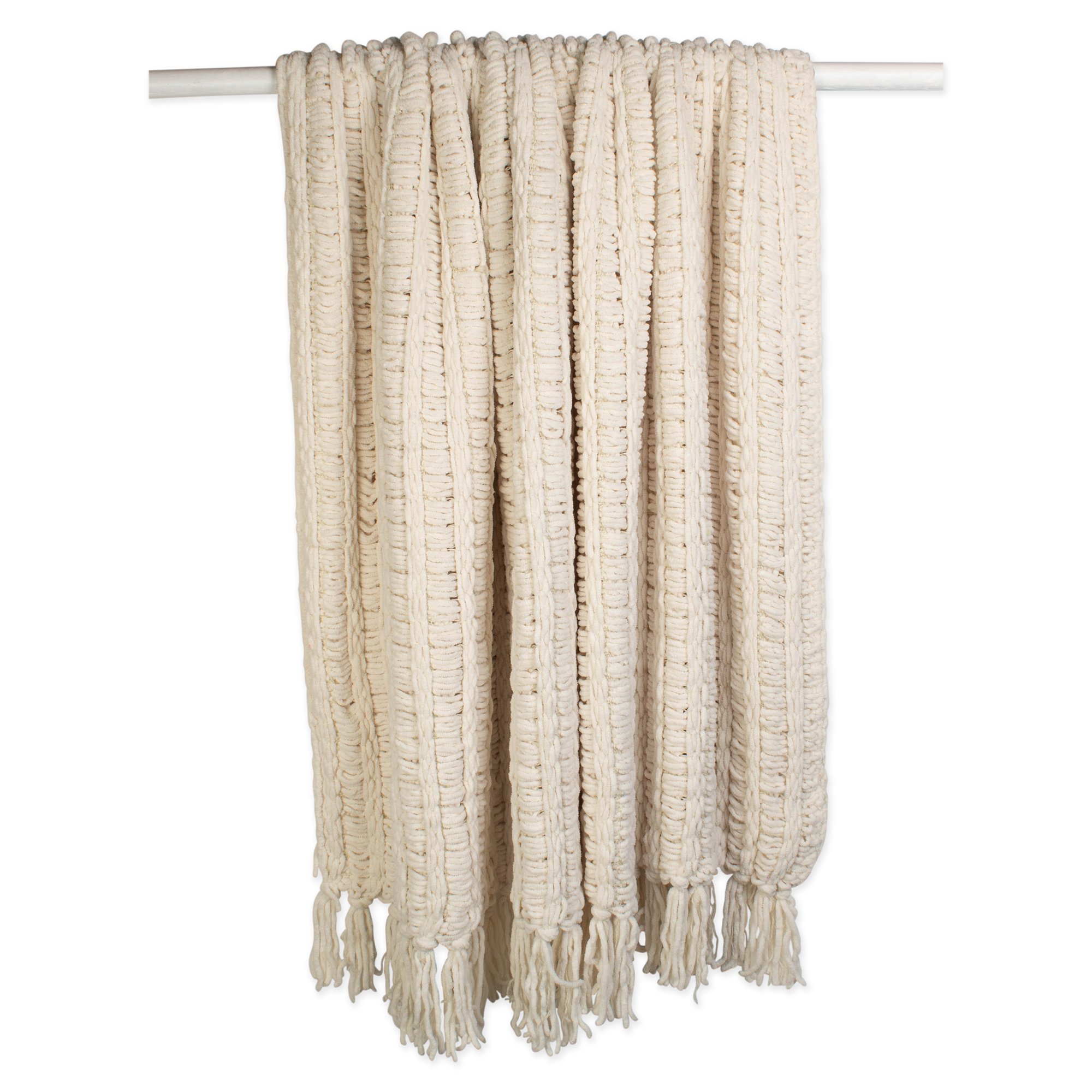 Luxury Chenille Woven Knitted Throw Blanket with Fringe (50x60" Cream