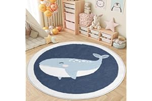 LIKOYO Kids Round Rug, 4 Ft Washable Area Rugs Nursery Rug for Baby Boys Girls Toddlers Cute Play Mat Floor Carpet Non Slip Soft Rugs for Living Room Bedroom Playroom Bathroom Classroom Office Kids Room