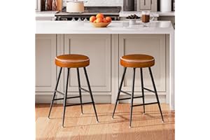 HOOBRO Bar Stools Set of 2, Counter Height Bar Stools,PU Leather Kitchen Counter Stools, High-Resilience Seat Top, 26.8" Height, for Kitchen Island, Coffee Corner, Brown and Black CB11BY01
