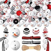180 Piece Christmas Snowman Wooden Bead for Crafts Christmas Focal Beads Winter Wooden Round Bead Snowman Faces with DIY Twine Scarf for Crafts (Lovely Colors)