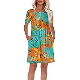 HiMONE Womens Summer Dresses T-Shirt Pleated Dressy Casual Scooped Neck Beach Vacation Dresses XS-2XL