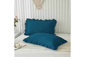 AYANSHI BEDDING Microfiber Ruffle Pillow Shams Queen Size Set of 2, 20X30 - Solid Ruffled Fringe Design Pillow Cases Soft & Breathable - Unique Collection Decorative Pillow Covers 20X30 - Teal