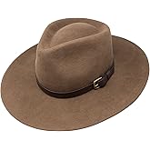 B&S Premium Lewis - Wide Brim Fedora Hat - 100% Wool Felt - Water Resistant - Leather Band