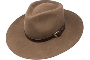 BORGES & SCOTT B&S Premium Lewis - Wide Brim Fedora Hat - 100% Wool Felt - Water Resistant - Leather Band