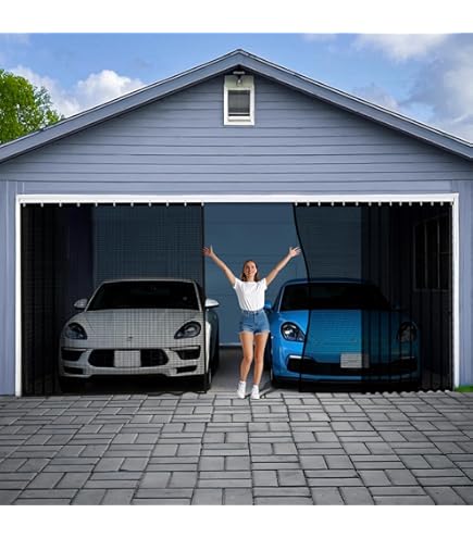 Garage Door Screen For 2-Car Garage 16x7FT - 2025 Magnetic Retractable Screen, Heavy Duty Fiberglass, Keeps Bugs Out