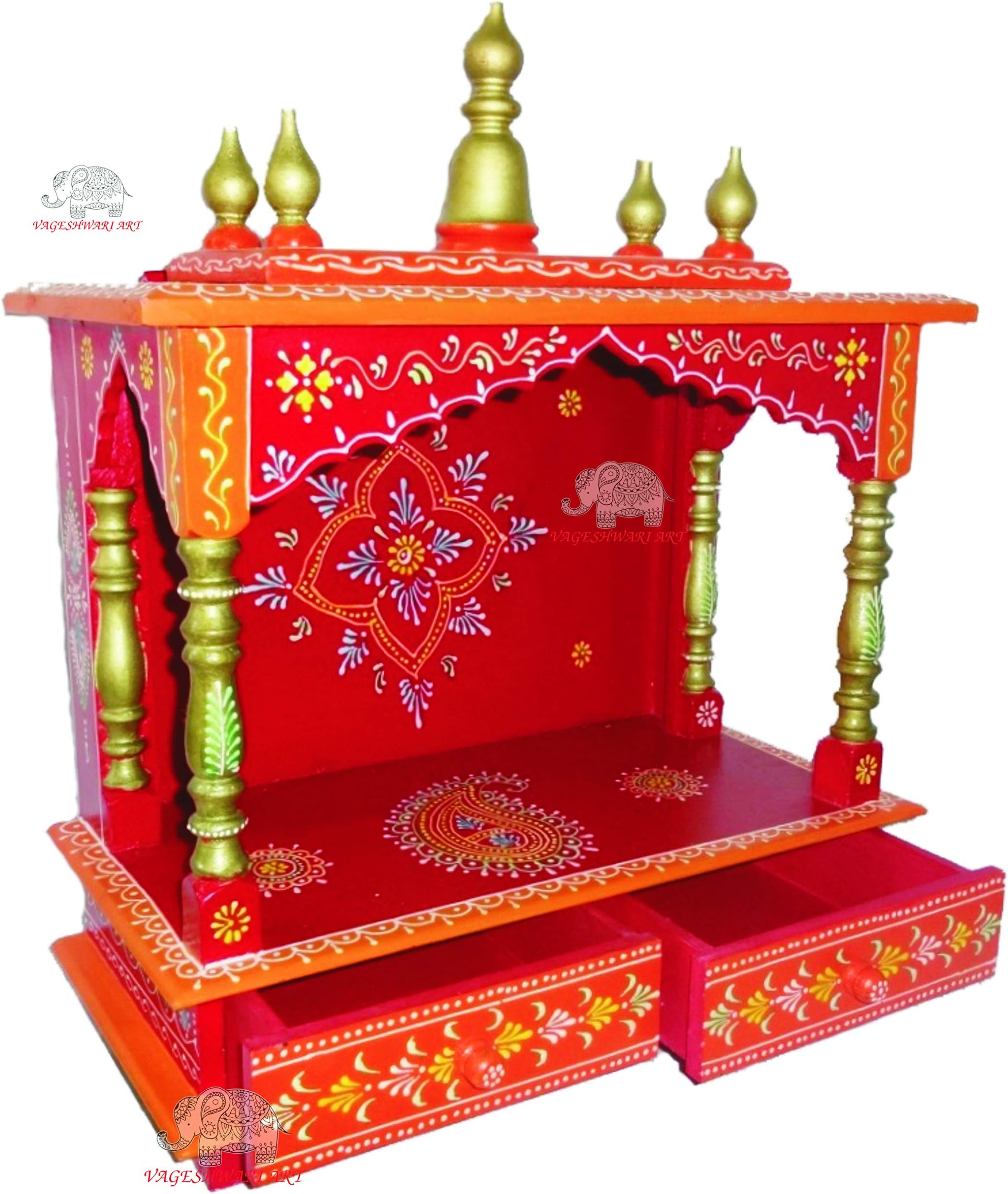 VAGESHWARI ART Wooden Temple/Home Temple/Pooja Mandir/Pooja Mandap/Temple for Home/Office/Factory