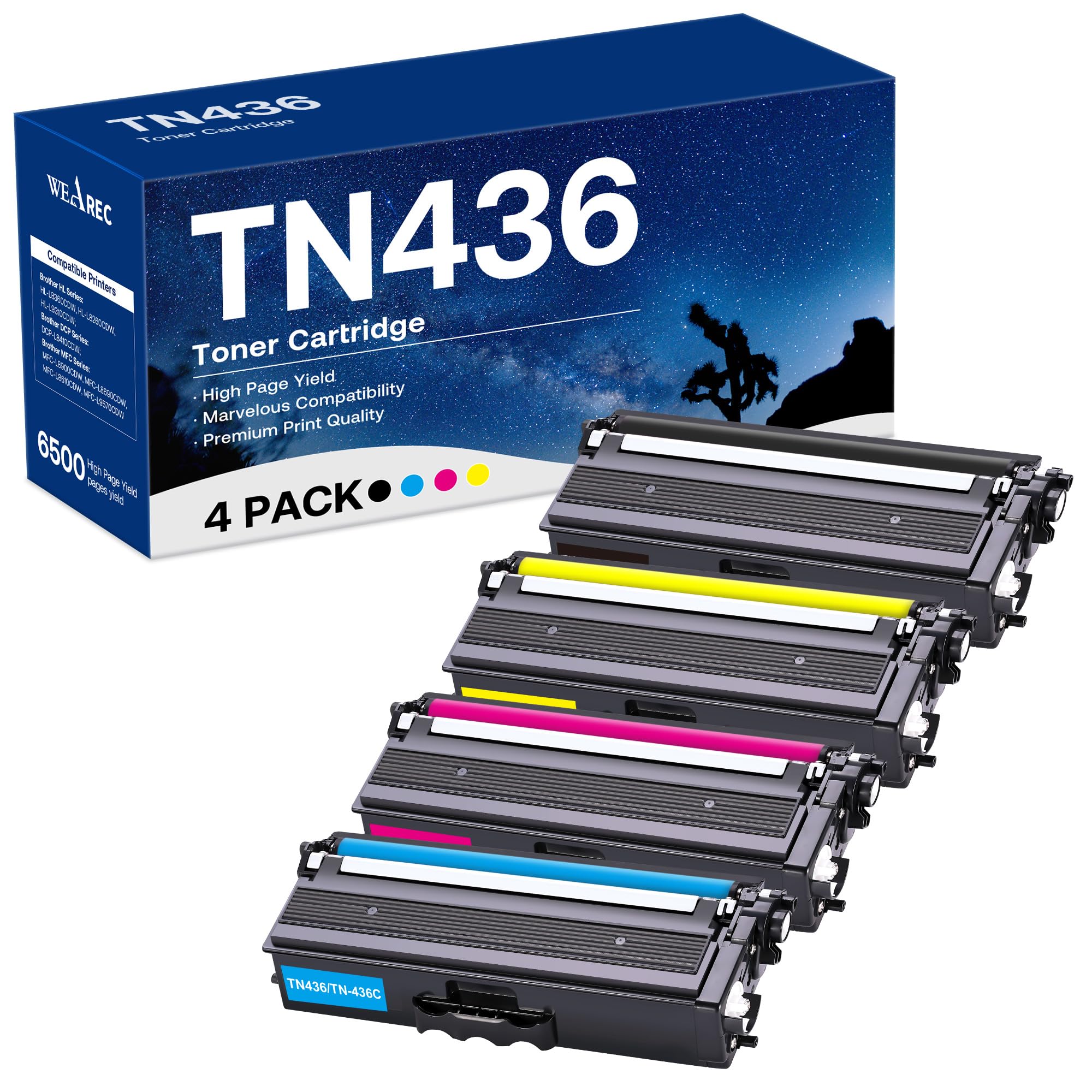 Photo 1 of WEAREC TN436 Toner Cartridge Replacement Compatible for Brother TN 436 TN-436 TN433 TN431 for Brother HL-L8360CDW MFC-L8690CDW MFC-L8900CDW MFC-L8610CDW Printer (Black Cyan Magenta Yellow, 4Pack)