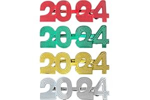 Julysgift 2024 New Year's Crystal/Glittered/Solid Plastic Party Glasses Celebration Eyeglasses, 4 Count
