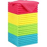 Puomue Microfiber Cleaning Cloth, 24 Pack Highly Absorbent Cleaning Rags, 4 Color Mix, Reusable, Soft and Lint Free Cleaning Supplies for Window, Household and Kitchen, 12 Inch x 10.6 Inch