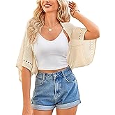 BB&KK Womens Crochet Shrug Summer Cardigans Hollow-Out Batwing Sleeve Lightweight Open Front Bolero Sweaters