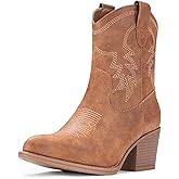 IXU Cowboy Boots for Women Ankle Cowgirl Booties Wide Mid Calf Pointed Toe Western Boots Short Chunky Classic Booties