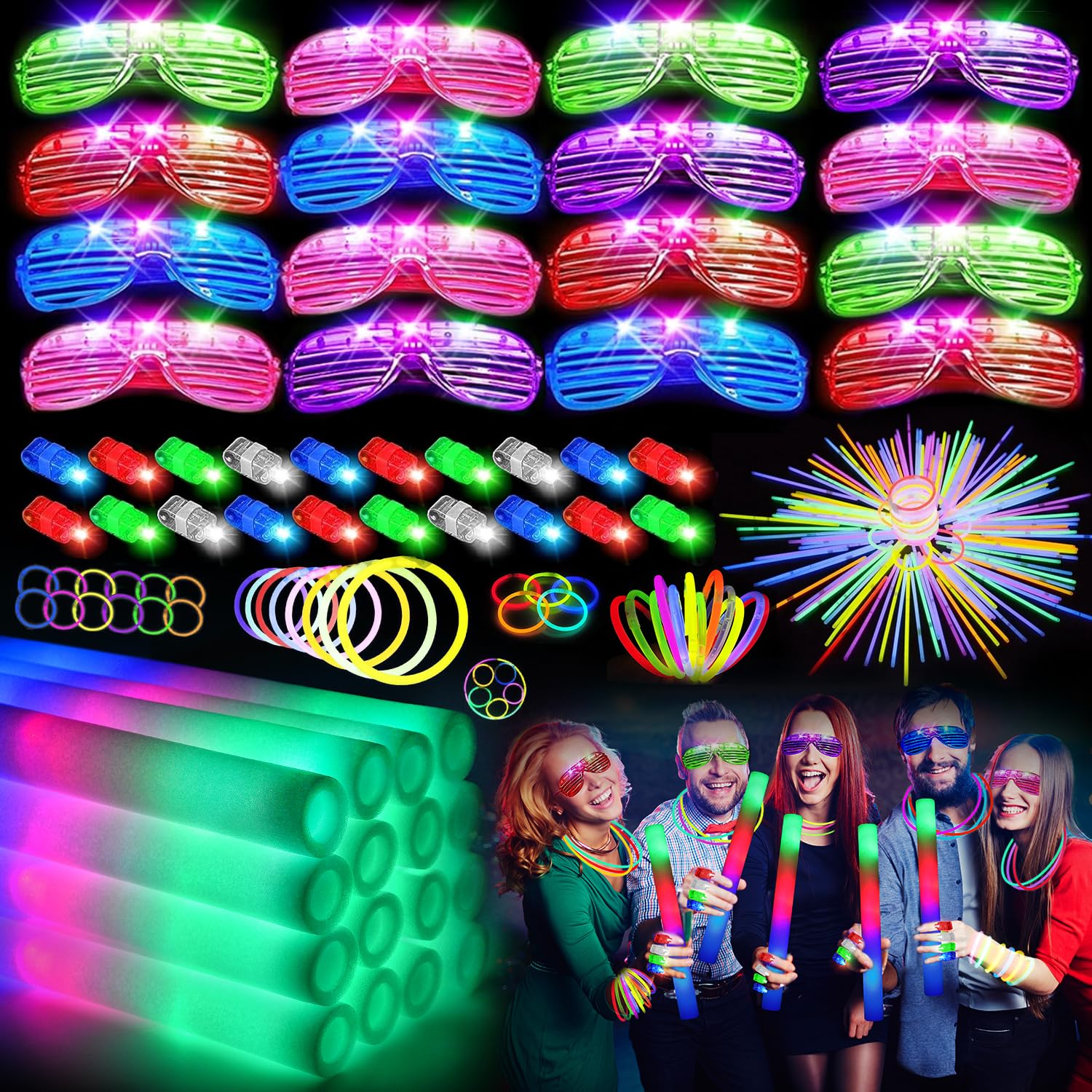 Photo 1 of HONLYNE168 PCS Glow in the Dark Party Supplies, Light Up Party Favors 12PCS LED Glasses, 16PCS Foam Glow Sticks, 40PCS Finger Lights, 100PCS Glow Sticks Bulk for Glow Party Wedding Birthday Raves