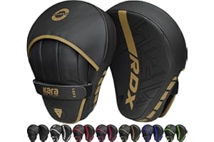 RDX Boxing Pads Curved Focus Mitts, Maya Hide Leather Kara Hook and jab Training Pads, Adjustable Strap Ventilated, MMA Muay 