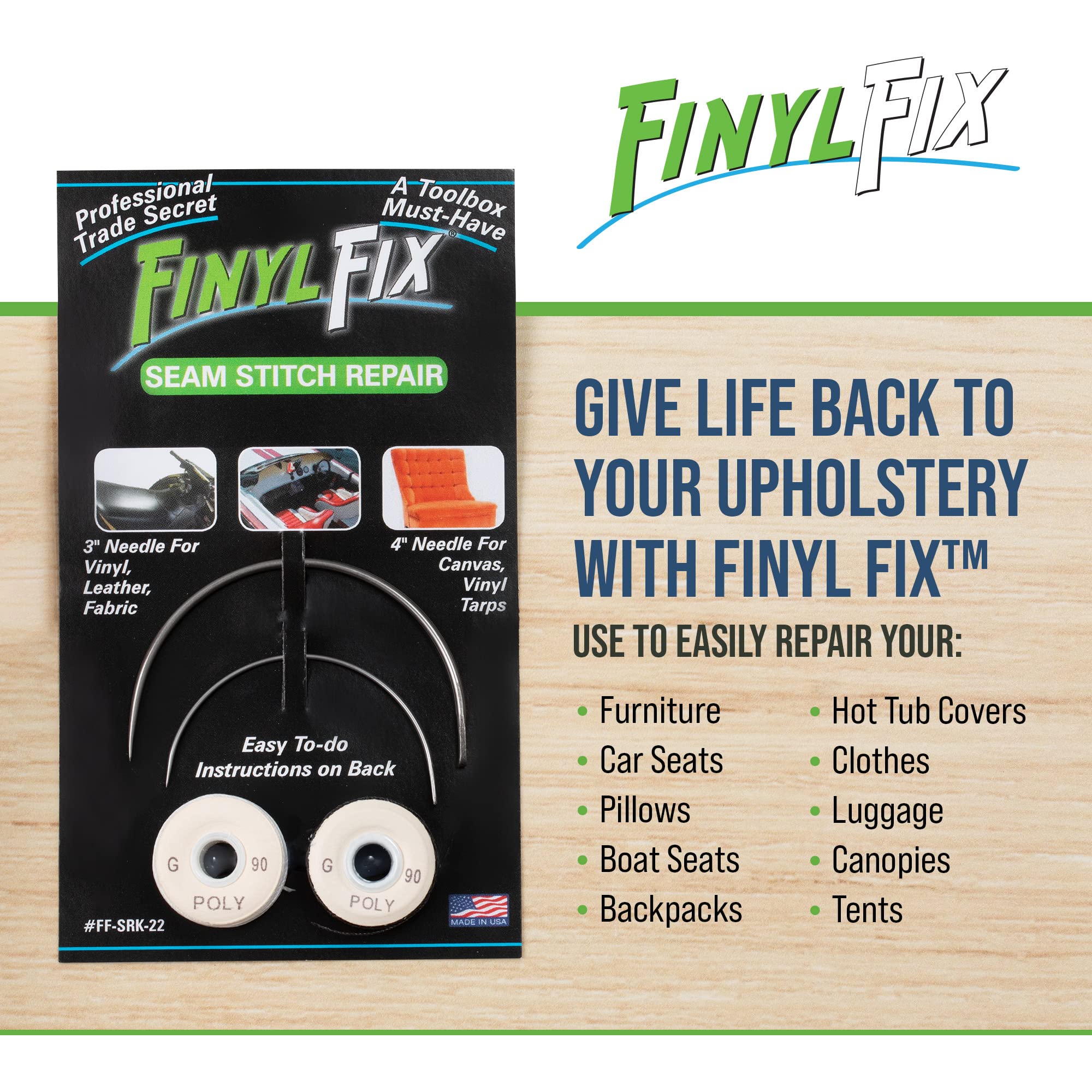 Finyl Fix Seam Stitch Repair Kit | Restore Seam Damage on Vinyl, Fabric, Leather, Heavy Canvas on Car/Boat Seats, Furniture, Clothes | Vinyl Repair Kit, Sewing Kit with Black & White Thread