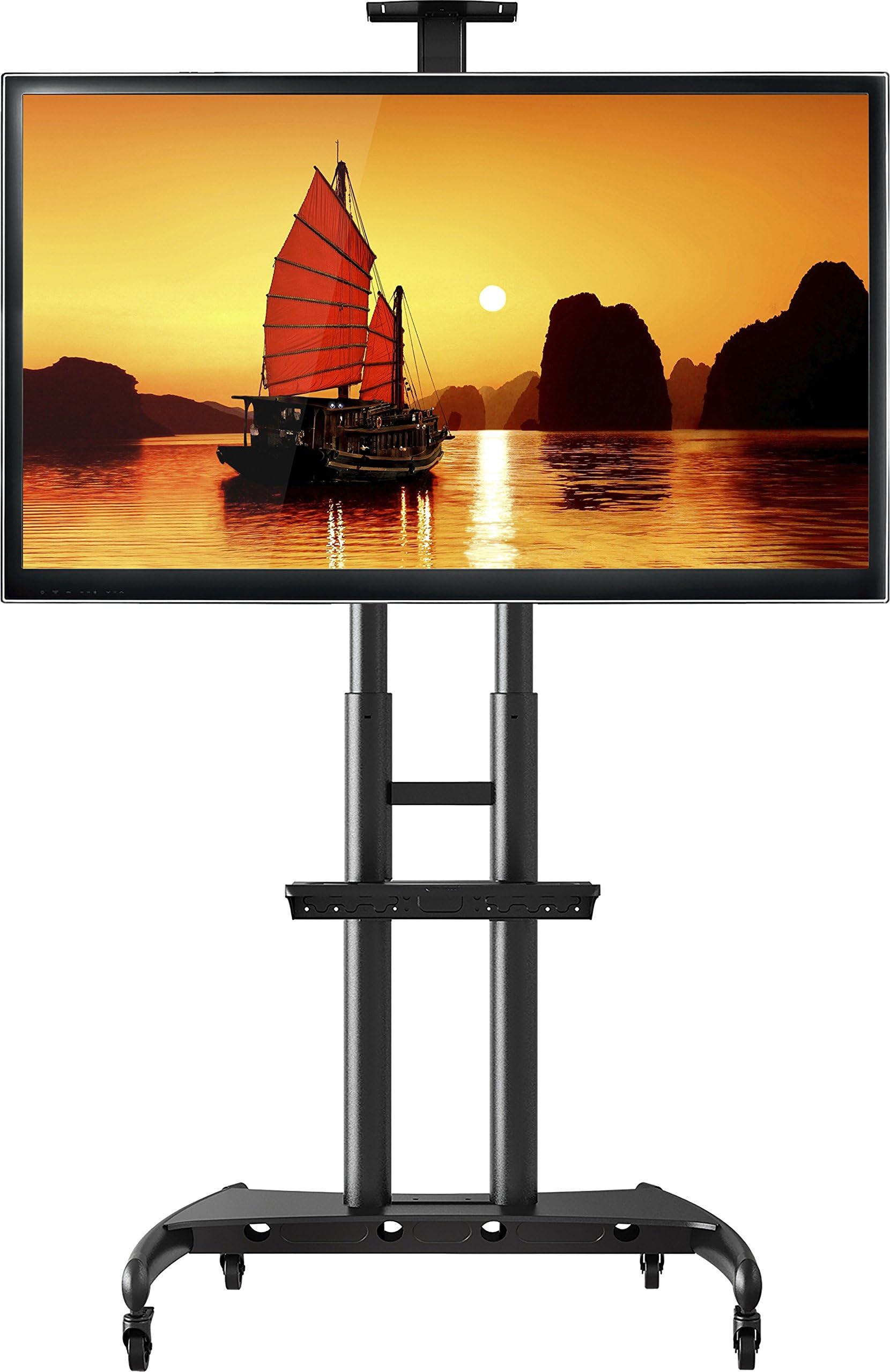 StandMounts Universal Mobile TV Cart TV Stand with Wheels for 55" - 80 Inch LCD LED OLED Plasma Flat Panel Screens up to 200lbs AVA1800-70-1P Black