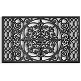 FIOZOR Silicone Rubber Doormat Outdoor, Wrought Iron Scroll Design, Heavy Duty Outside Entrance Mat with Drainage, Vinyl Floor Safe, Odorless Weatherproof Rug for Patio, Porch, Deck