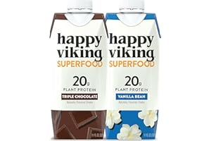 Happy Viking - Vegan Plant Protein Shakes | Variety 11oz (Pack of 4) | Created by Venus Williams | 20g Protein, DHA Omega-3, 9 Amino Acids & BCAAs, Non-GMO, Delicious Ready to Drink