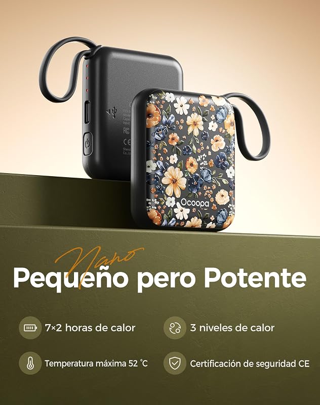 Calentador de Manos Recargable 2 Unidades, Eléctrico USB Calienta Manos Reutilizables 4000mAh, 3 Niveles hasta 52°C, Regalos Originales para Mujer, Ideal para Navidad, Viajar y Aire Libre