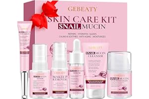 GEBEATY Skin Care Set,6 Pcs Korean Snail Mucin Essence Anti-aging Moisturize Repair Soothe Hydrate,Glass Skincare Kit for Dull & Dry Skin,Skincare Gift Set Teens Stocking Stuffers Christmas Gifts for Women