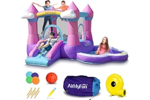 GENERIC AirMyFun Pink Inflatable Bounce House for Toddlers 3-8: Bouncy Castle for Kids Outdoor Indoor with Slide Blow Up Jump House Bouncer with Blower Ball Pit for Backyard Toddler Kid Children Birthday Gift