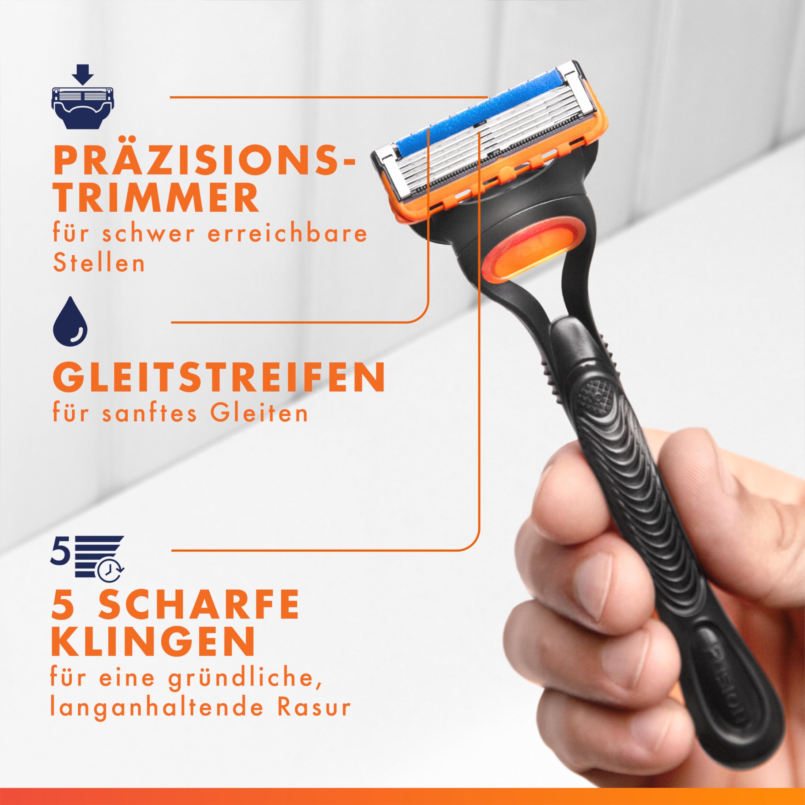 Gillette Fusion 5 Klingen Herren, 24 Original Rasierklingen, Orange - Für Nassrasierer mit Größerem Gleitstreifen für Ein Sanftes Gleiten Und für Eine Unglaublich Gründliche Rasur 6