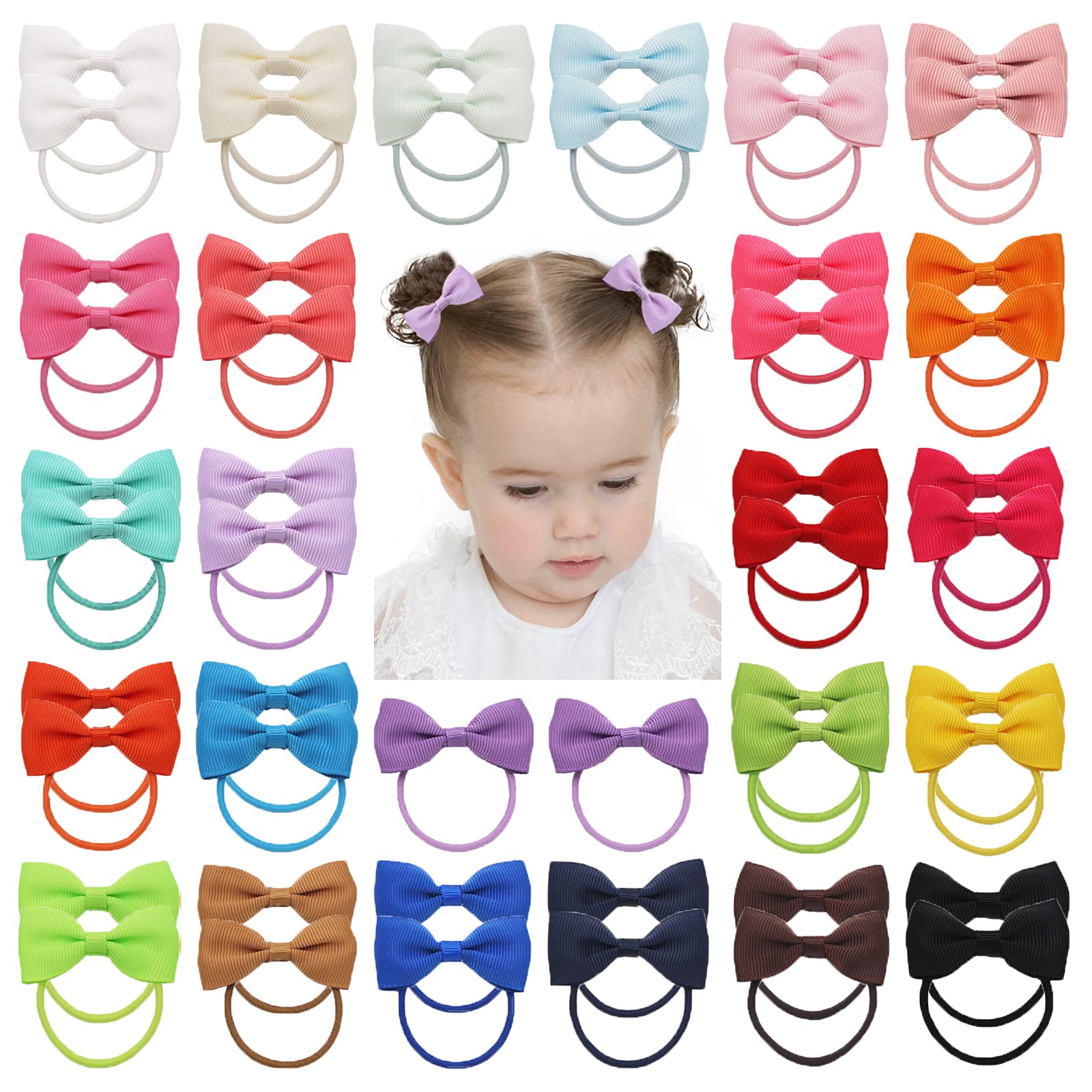 50 Pieces 4.4 cm / 1.75 Inch Baby Girls Mini Hair Bows Grosgrain Ribbon Hair Elastic Hair Accessories for Children Toddlers Pair