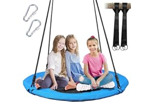 WV WONDER VIEW 40 Inch Tree Swing, Saucer Swing for Kids Outdoor, Round Swings with Hanging Straps, Adjustable Rope Easy to Assembly (Blue)