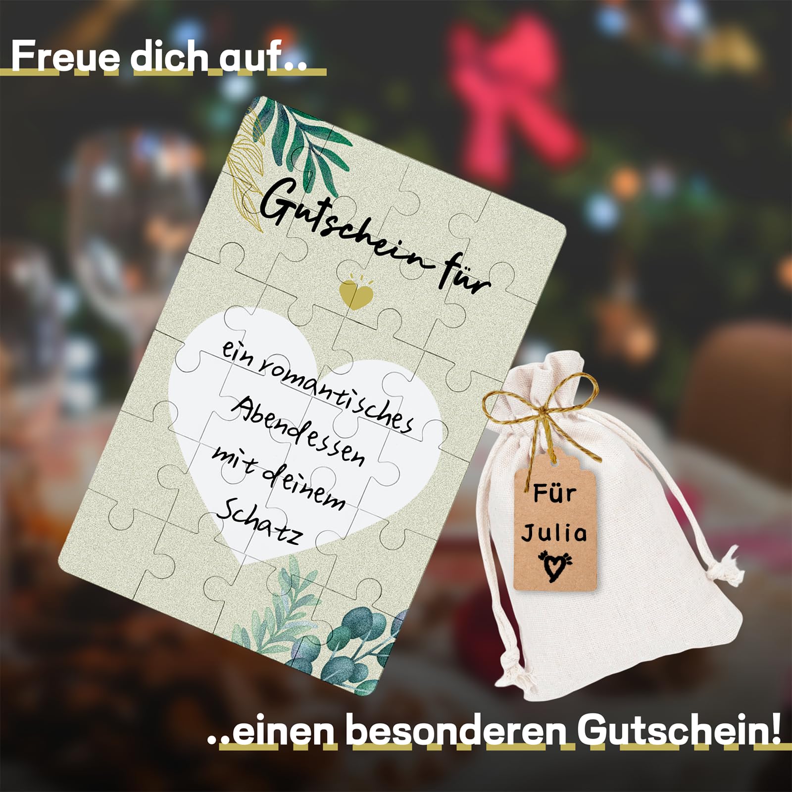 KCatsy Gutschein Puzzle Geburtstagskarte - Gutscheine zum selber ausfüllen Gutschein Geburtstag - Gutschein Verpackung Personalisierte Geschenke Idee mit Baumwollsäckchen Stift Geschenkanhänger 6