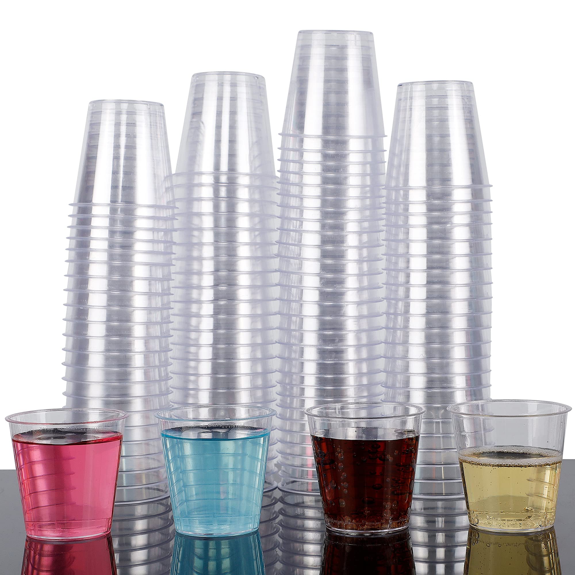 Photo 1 of Zcaukya 100 Shot Glasses, 1oz Clear Plastic Disposable Hard Cups, Mini Cups Great Container for Sauce, Sample Tasting, Jello Shots, Pudding