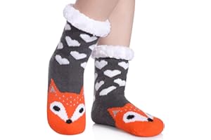 FNOVCO Kids Slipper Socks Boys Girls Fuzzy Soft Thick Cozy Warm Fleece lined Winter Indoor Christmas Socks