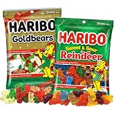 Christmas Haribo Gummy Bears and Sweet and Sour Reindeer, Holiday Chewy Fruit Candies, Festive Stocking Stuffer Gifts, 4 Ounces (Pack of 2)