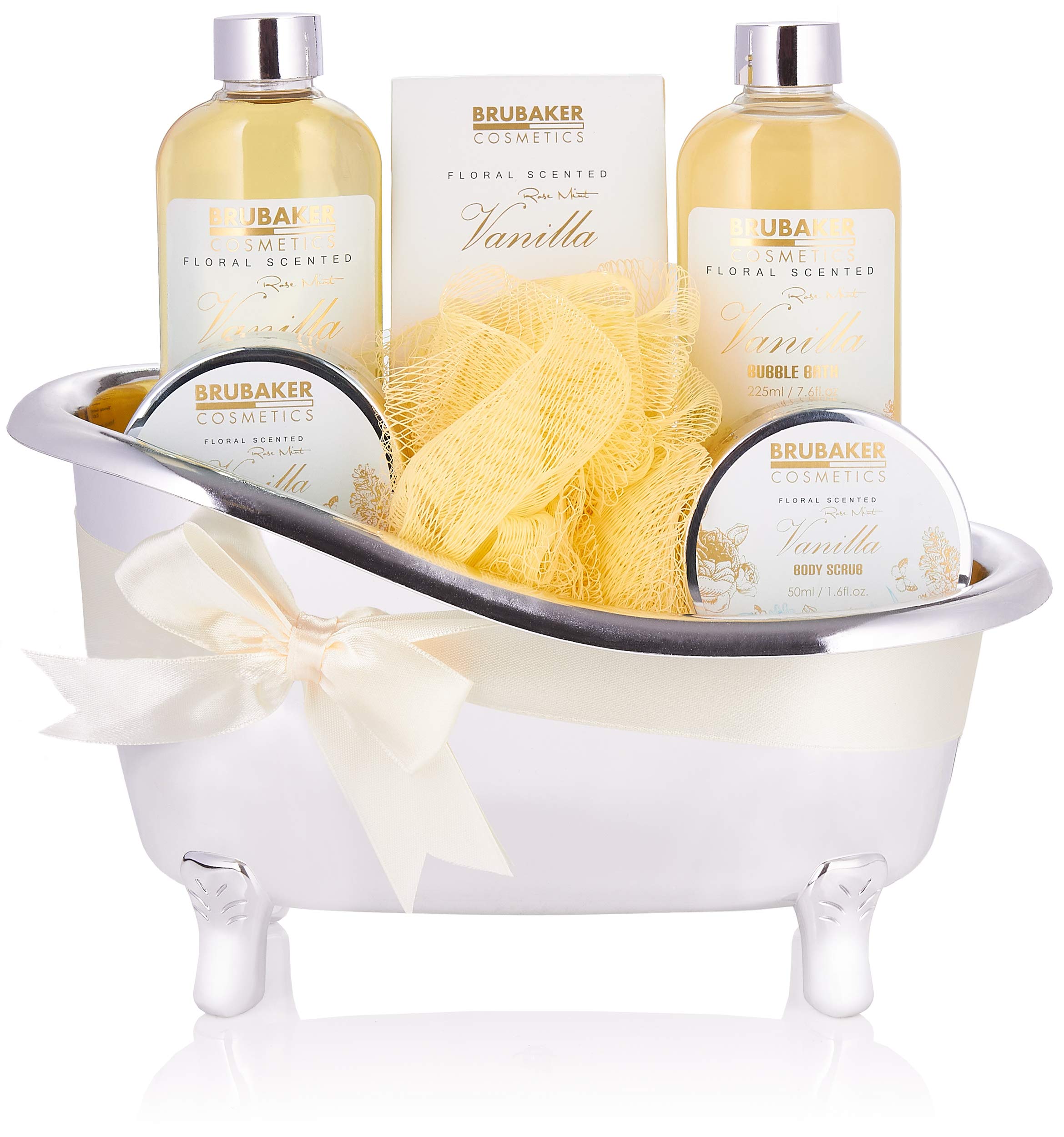 BRUBAKER Cosmetics Bath and Shower Set Vanilla - 7-piece Gift Set in Decorative Tub