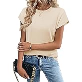 Zeagoo Womens Summer Short Sleeve Tops Crew Neck Pullover Sweaters Cap Sleeve Loose Dressy Casual Blouse Basic Clothes